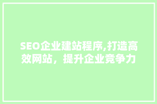 SEO企业建站程序,打造高效网站，提升企业竞争力