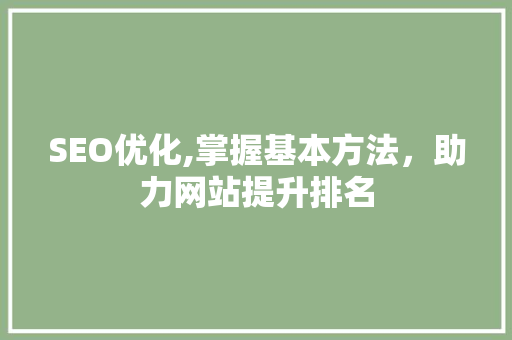 SEO优化,掌握基本方法，助力网站提升排名