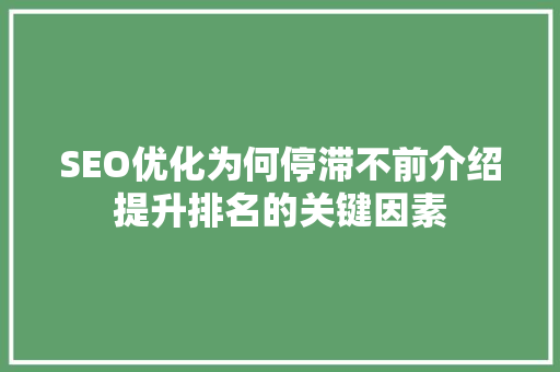 SEO优化为何停滞不前介绍提升排名的关键因素