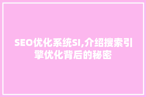 SEO优化系统SI,介绍搜索引擎优化背后的秘密
