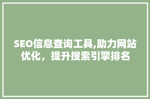 SEO信息查询工具,助力网站优化，提升搜索引擎排名