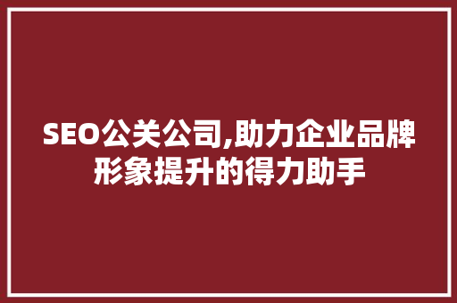 SEO公关公司,助力企业品牌形象提升的得力助手