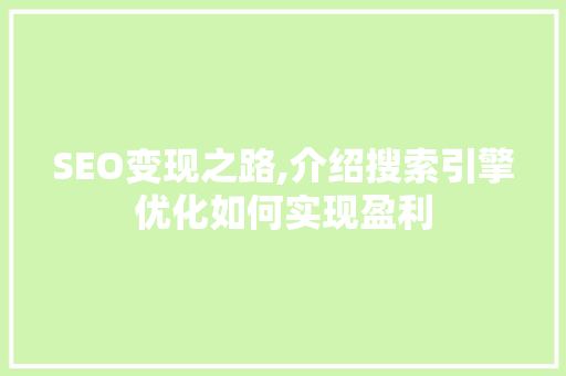 SEO变现之路,介绍搜索引擎优化如何实现盈利