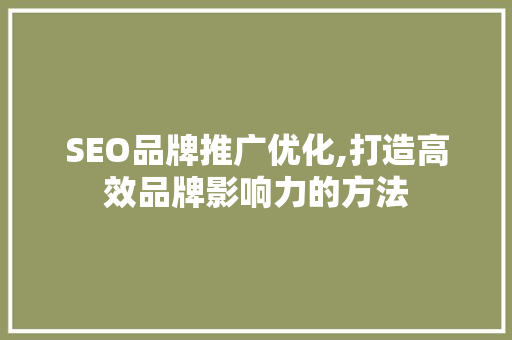 SEO品牌推广优化,打造高效品牌影响力的方法