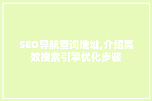 SEO导航查询地址,介绍高效搜索引擎优化步骤