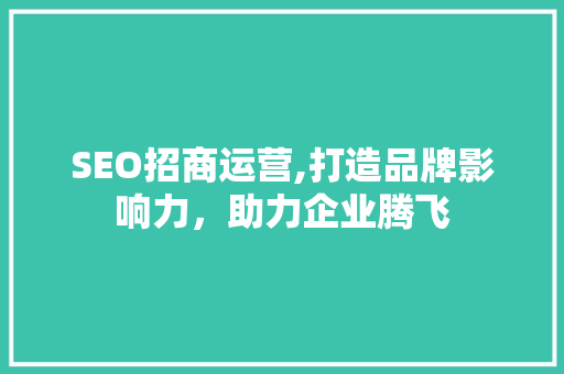 SEO招商运营,打造品牌影响力，助力企业腾飞