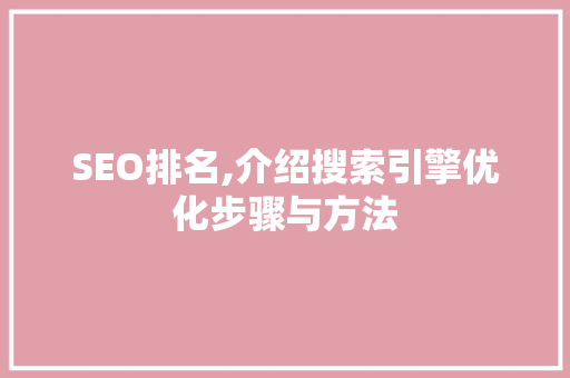 SEO排名,介绍搜索引擎优化步骤与方法