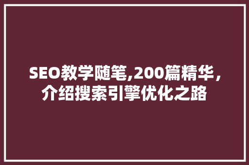 SEO教学随笔,200篇精华，介绍搜索引擎优化之路