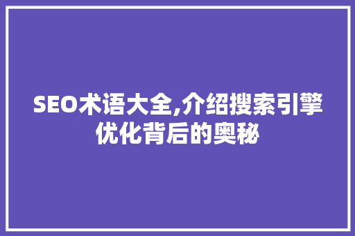 SEO术语大全,介绍搜索引擎优化背后的奥秘