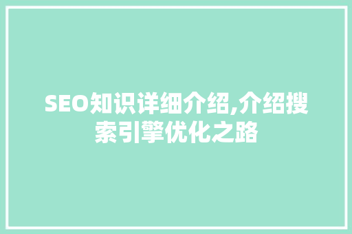 SEO知识详细介绍,介绍搜索引擎优化之路
