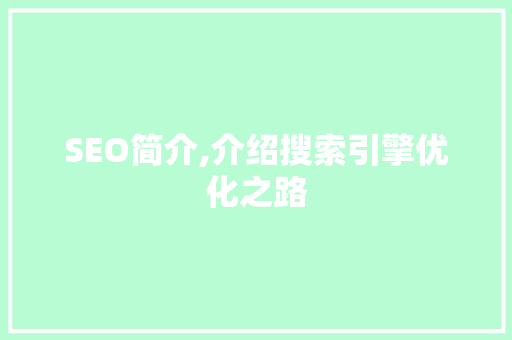 SEO简介,介绍搜索引擎优化之路