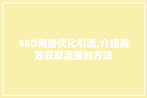 SEO网络优化引流,介绍高效获取流量的方法