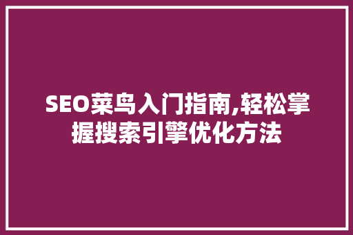 SEO菜鸟入门指南,轻松掌握搜索引擎优化方法