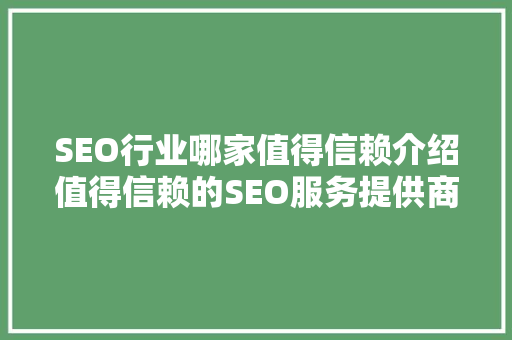 SEO行业哪家值得信赖介绍值得信赖的SEO服务提供商