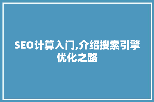 SEO计算入门,介绍搜索引擎优化之路
