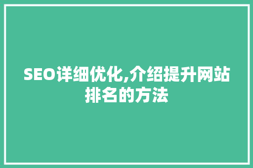 SEO详细优化,介绍提升网站排名的方法