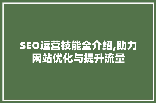 SEO运营技能全介绍,助力网站优化与提升流量