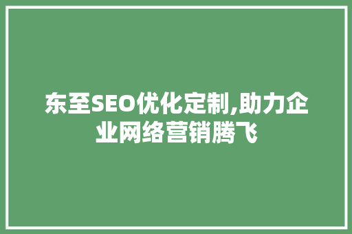 东至SEO优化定制,助力企业网络营销腾飞