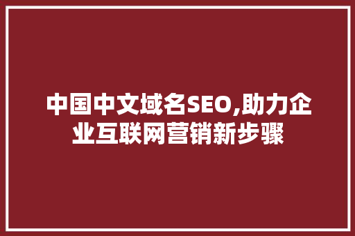 中国中文域名SEO,助力企业互联网营销新步骤