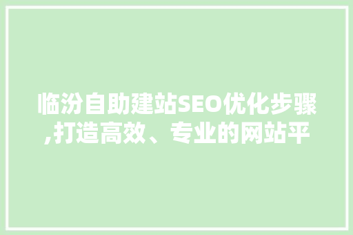 临汾自助建站SEO优化步骤,打造高效、专业的网站平台