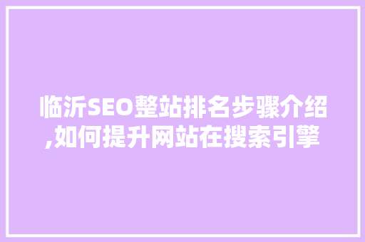 临沂SEO整站排名步骤介绍,如何提升网站在搜索引擎中的表现