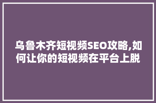 乌鲁木齐短视频SEO攻略,如何让你的短视频在平台上脱颖而出