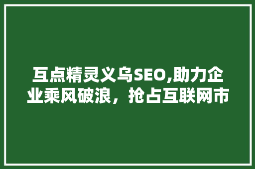 互点精灵义乌SEO,助力企业乘风破浪，抢占互联网市场制高点