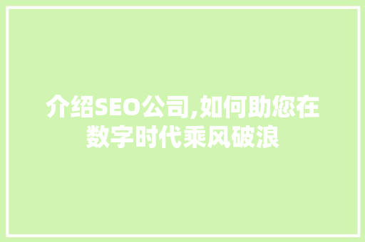 介绍SEO公司,如何助您在数字时代乘风破浪