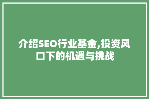 介绍SEO行业基金,投资风口下的机遇与挑战
