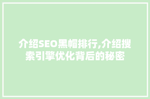 介绍SEO黑帽排行,介绍搜索引擎优化背后的秘密