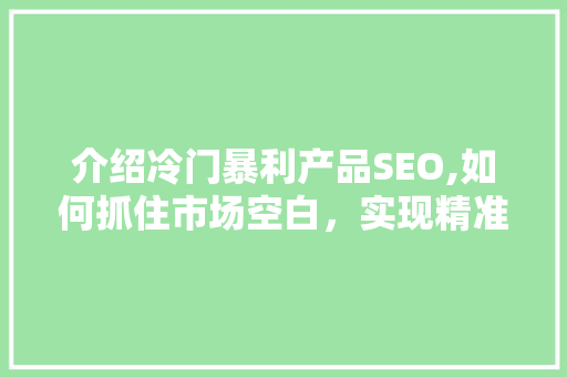 介绍冷门暴利产品SEO,如何抓住市场空白，实现精准营销