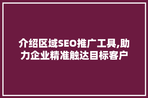 介绍区域SEO推广工具,助力企业精准触达目标客户
