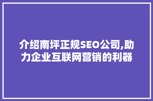介绍南坪正规SEO公司,助力企业互联网营销的利器