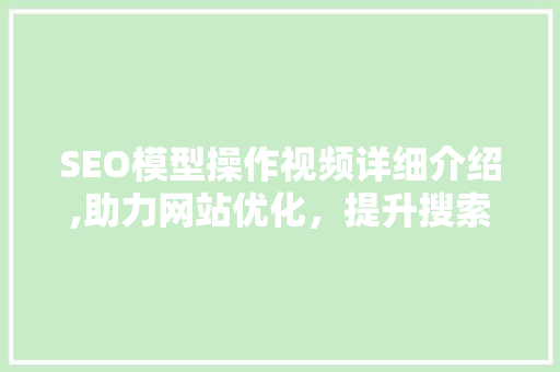 SEO模型操作视频详细介绍,助力网站优化，提升搜索引擎排名