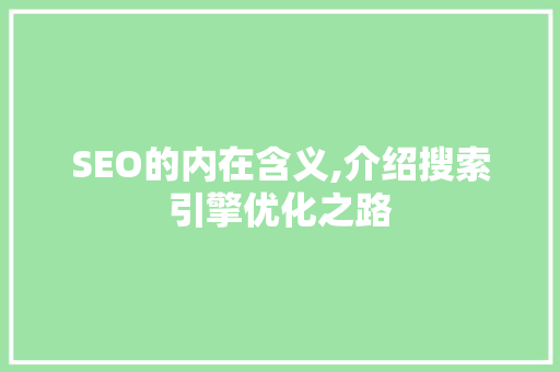 SEO的内在含义,介绍搜索引擎优化之路