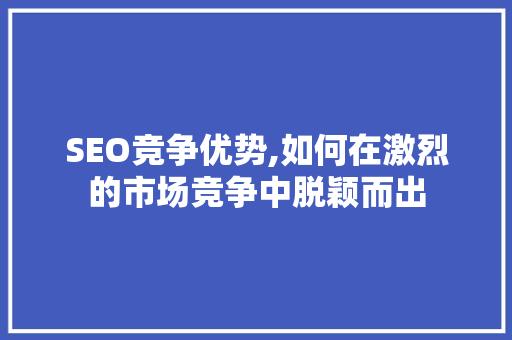 SEO竞争优势,如何在激烈的市场竞争中脱颖而出