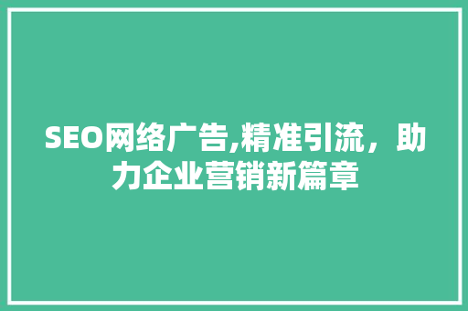 SEO网络广告,精准引流，助力企业营销新篇章