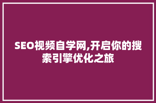SEO视频自学网,开启你的搜索引擎优化之旅