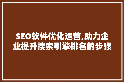 SEO软件优化运营,助力企业提升搜索引擎排名的步骤介绍