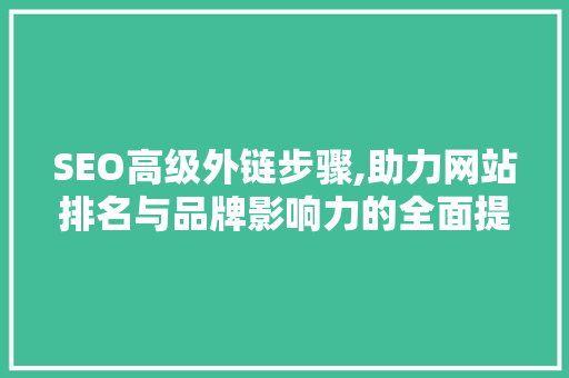SEO高级外链步骤,助力网站排名与品牌影响力的全面提升