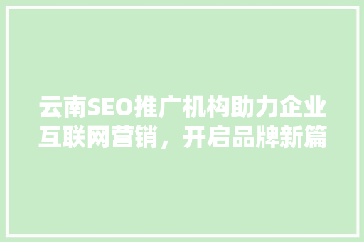 云南SEO推广机构助力企业互联网营销，开启品牌新篇章