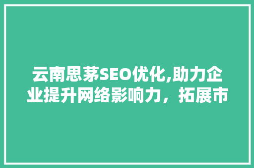 云南思茅SEO优化,助力企业提升网络影响力，拓展市场新机遇