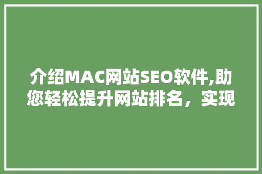 介绍MAC网站SEO软件,助您轻松提升网站排名，实现高效网络营销