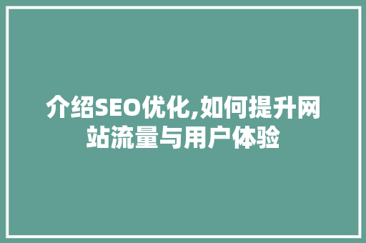 介绍SEO优化,如何提升网站流量与用户体验
