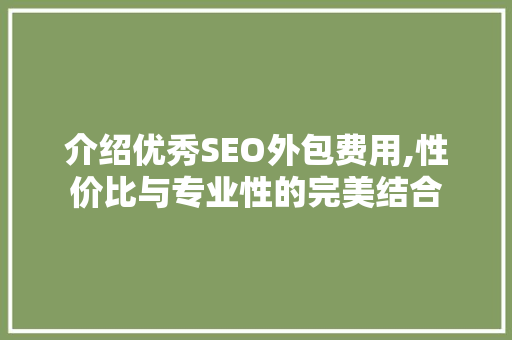介绍优秀SEO外包费用,性价比与专业性的完美结合