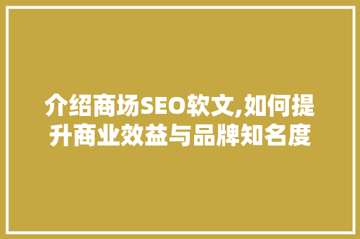 介绍商场SEO软文,如何提升商业效益与品牌知名度