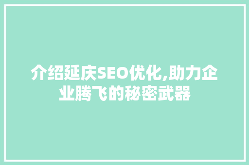介绍延庆SEO优化,助力企业腾飞的秘密武器