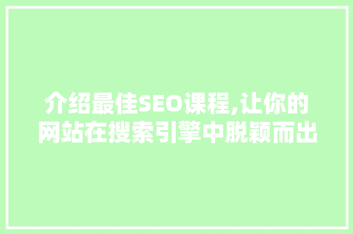 介绍最佳SEO课程,让你的网站在搜索引擎中脱颖而出  第1张
