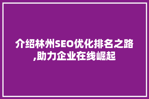 介绍林州SEO优化排名之路,助力企业在线崛起