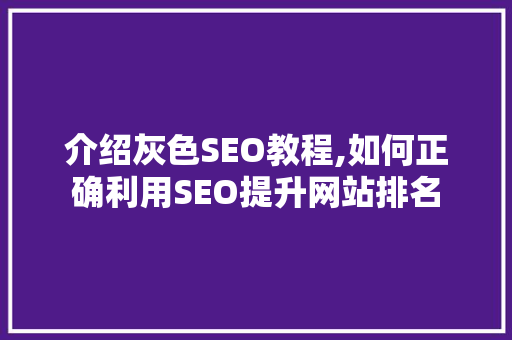 介绍灰色SEO教程,如何正确利用SEO提升网站排名